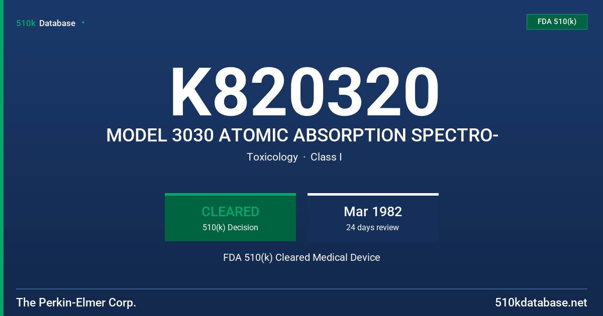 K820320 MODEL 3030 ATOMIC ABSORPTION SPECTRO- FDA 510(k) Cleared Medical Device