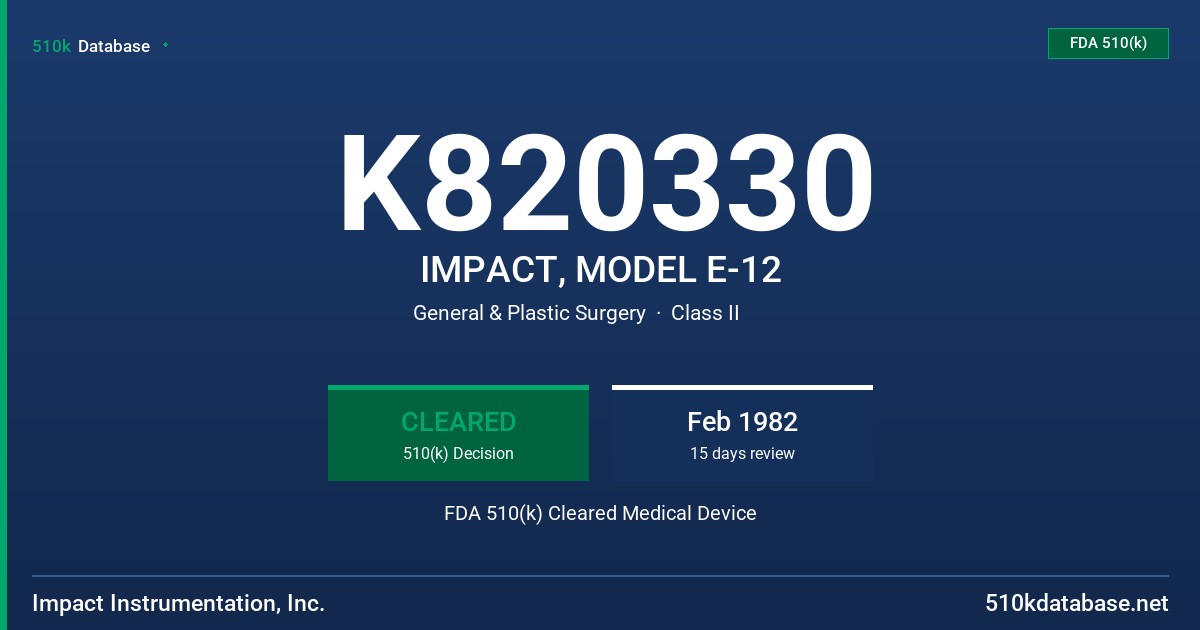 K820330 IMPACT, MODEL E-12 FDA 510(k) Cleared Medical Device