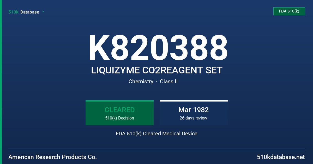 K820388 LIQUIZYME CO2REAGENT SET FDA 510(k) Cleared Medical Device