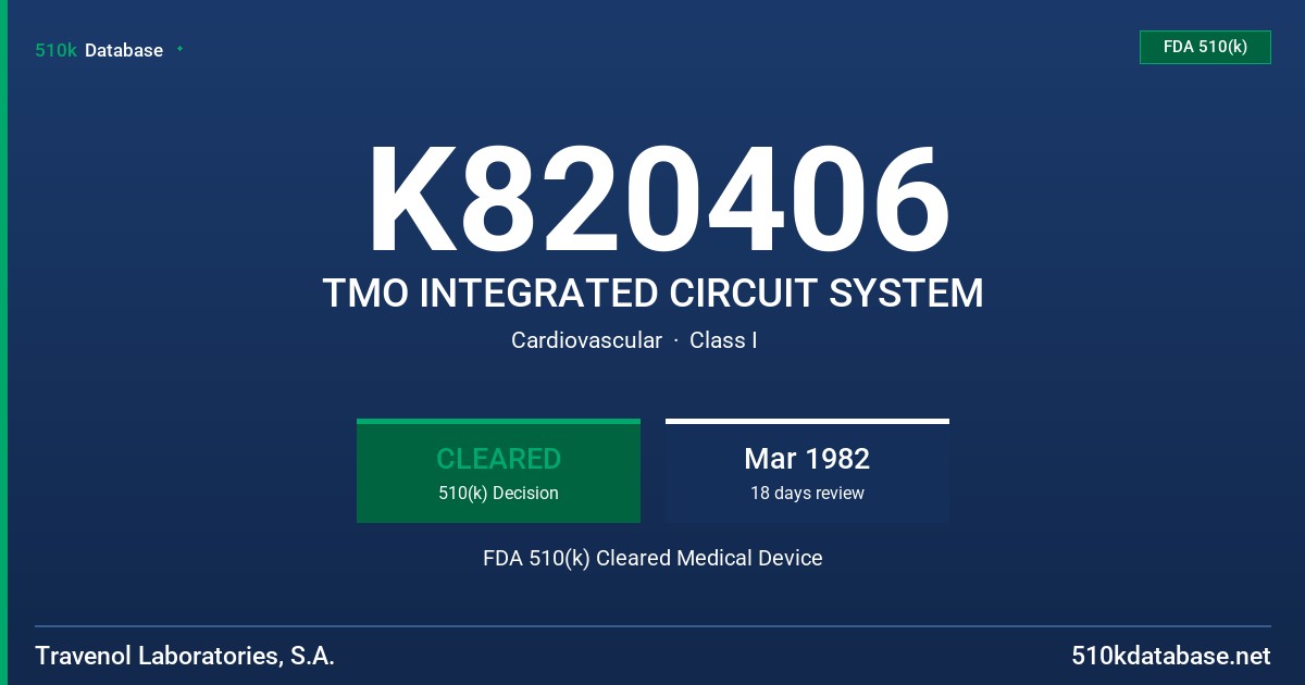 K820406 TMO INTEGRATED CIRCUIT SYSTEM FDA 510(k) Cleared Medical Device