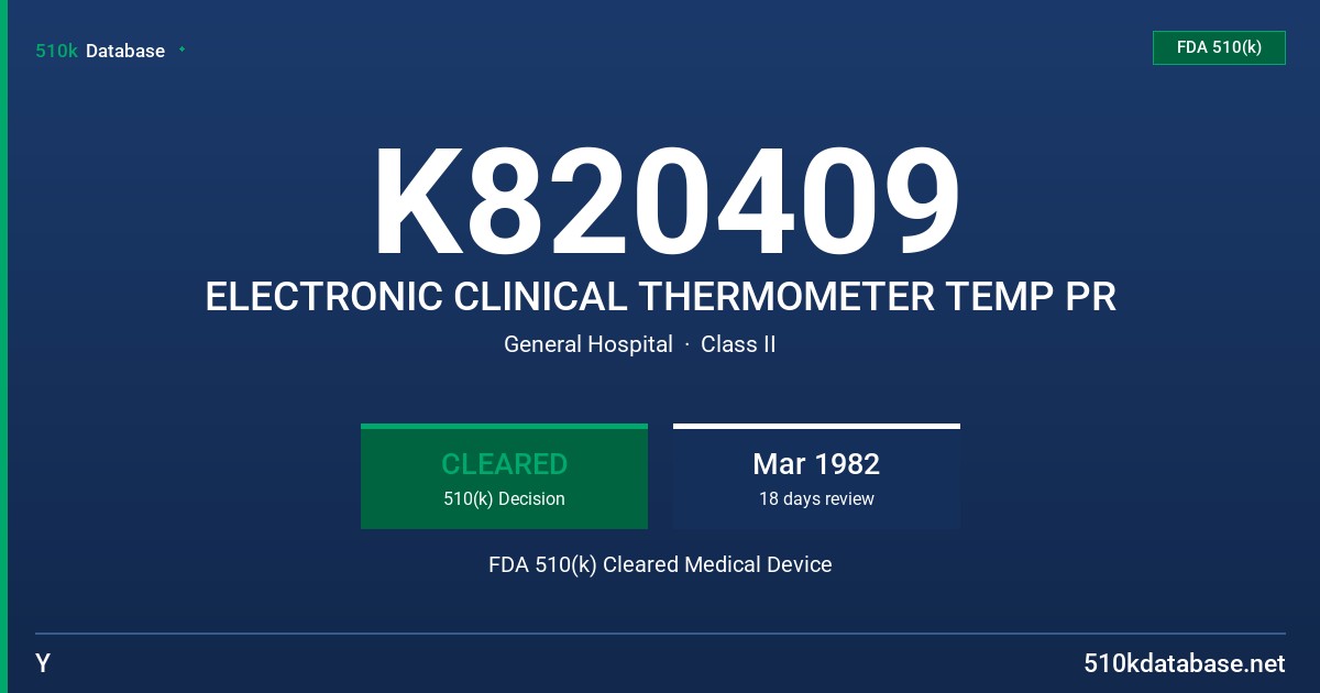 K820409 ELECTRONIC CLINICAL THERMOMETER TEMP PR FDA 510(k) Cleared Medical Device
