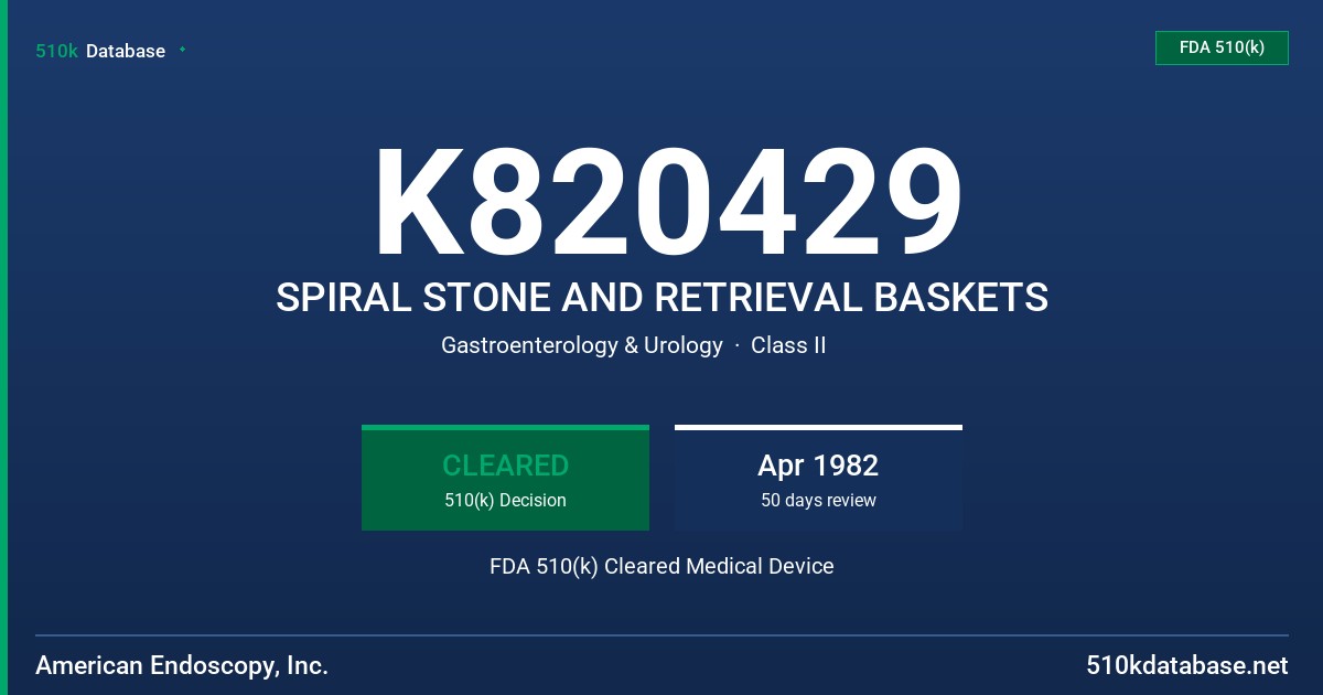 K820429 SPIRAL STONE AND RETRIEVAL BASKETS FDA 510(k) Cleared Medical Device