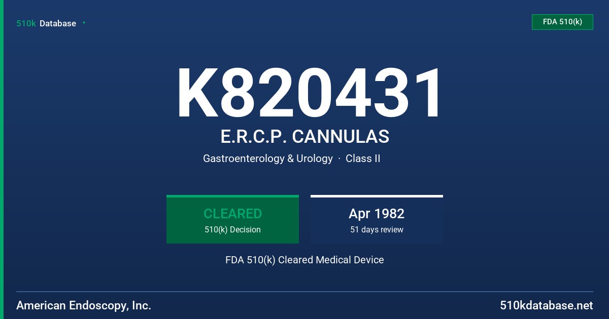 K820431 E.R.C.P. CANNULAS FDA 510(k) Cleared Medical Device