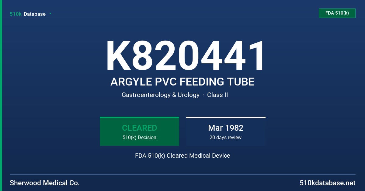 K820441 ARGYLE PVC FEEDING TUBE FDA 510(k) Cleared Medical Device
