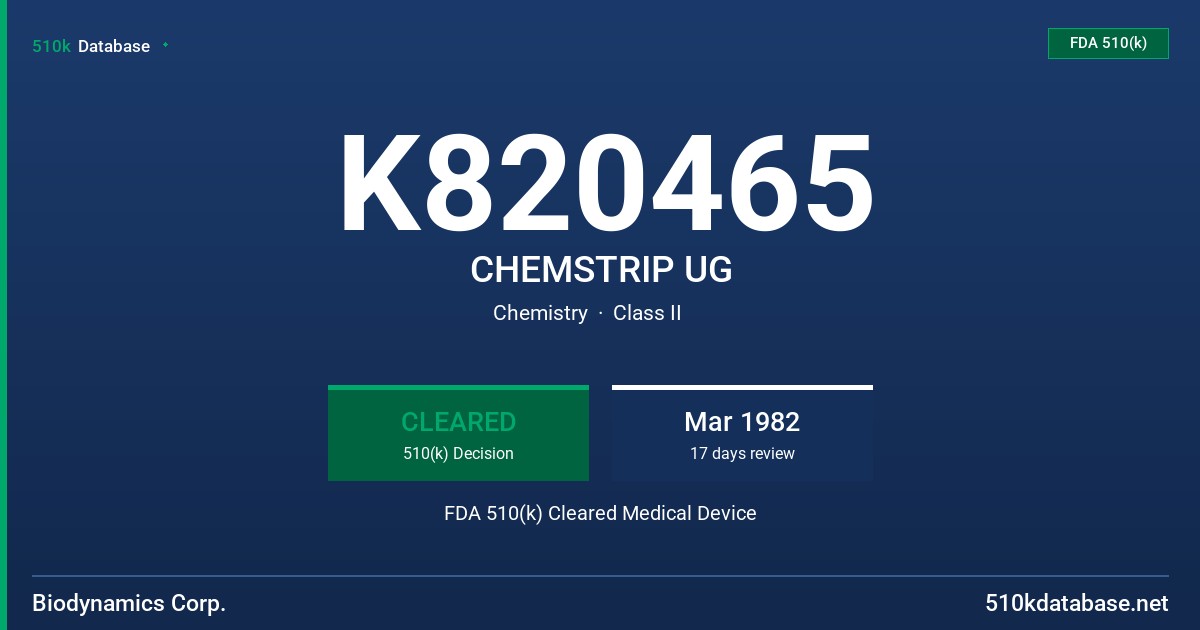 K820465 CHEMSTRIP UG FDA 510(k) Cleared Medical Device