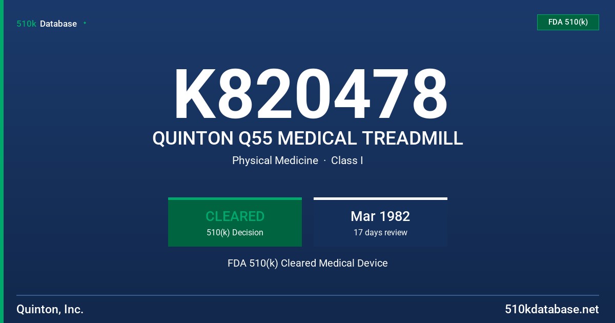 K820478 QUINTON Q55 MEDICAL TREADMILL FDA 510(k) Cleared Medical Device