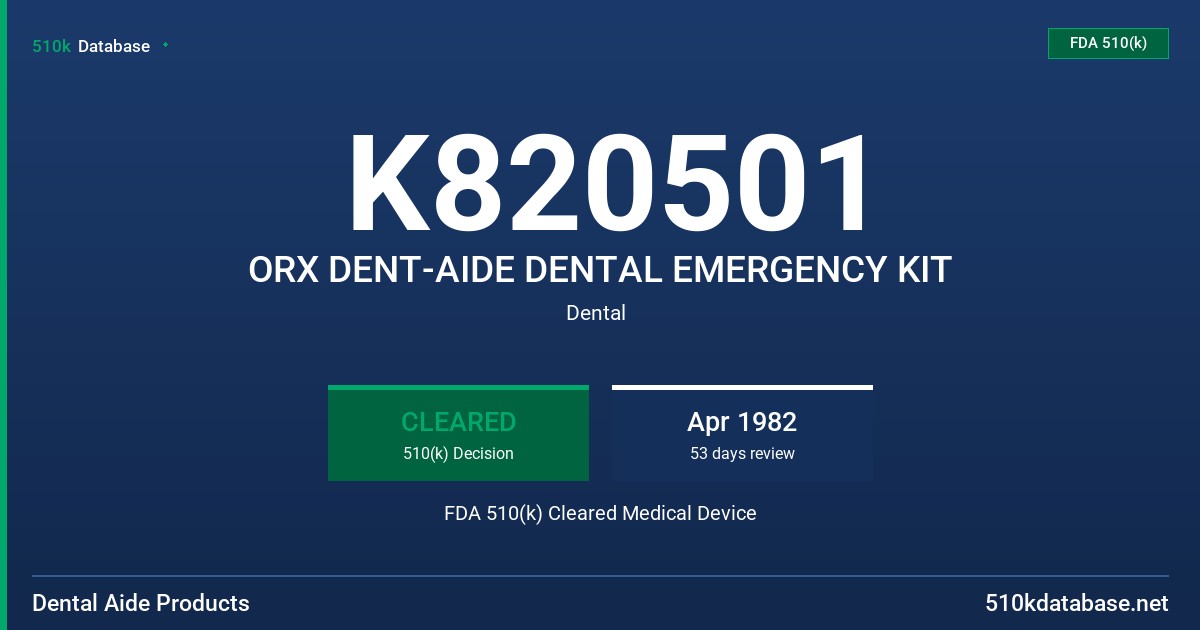 K820501 ORX DENT-AIDE DENTAL EMERGENCY KIT FDA 510(k) Cleared Medical Device