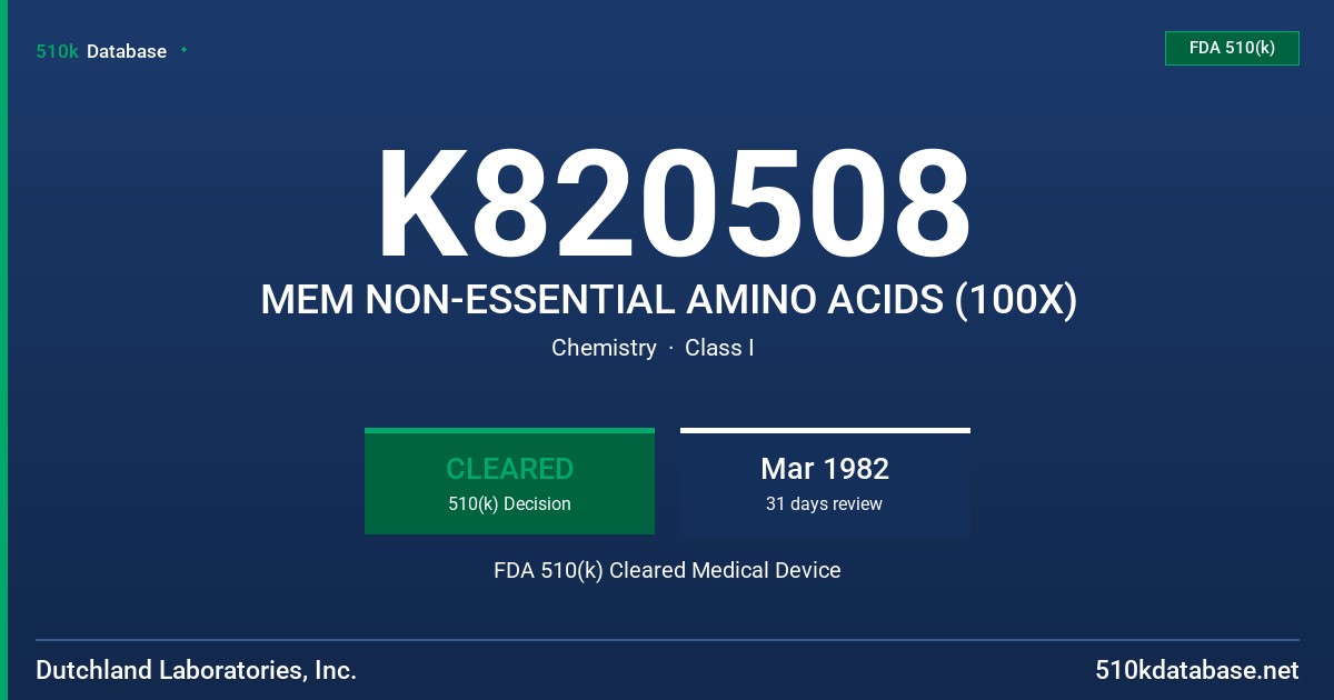 K820508 MEM NON-ESSENTIAL AMINO ACIDS (100X) FDA 510(k) Cleared Medical Device