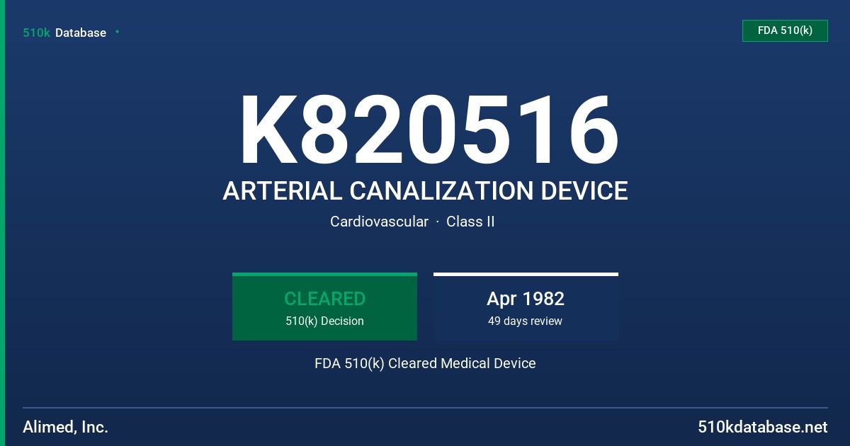 K820516 ARTERIAL CANALIZATION DEVICE FDA 510(k) Cleared Medical Device