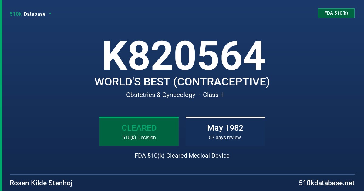 K820564 WORLD'S BEST (CONTRACEPTIVE) FDA 510(k) Cleared Medical Device