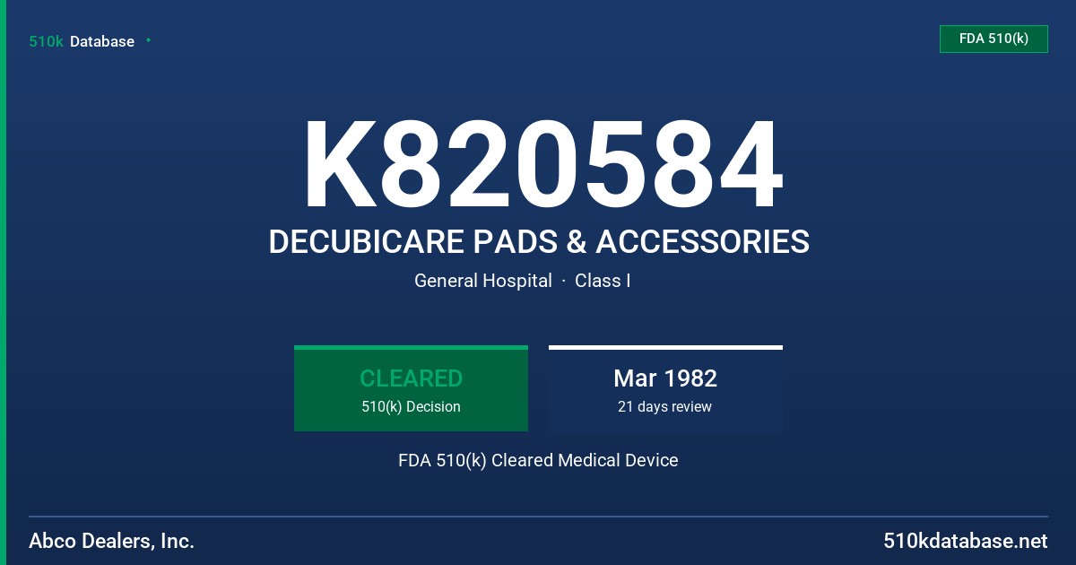 K820584 DECUBICARE PADS & ACCESSORIES FDA 510(k) Cleared Medical Device