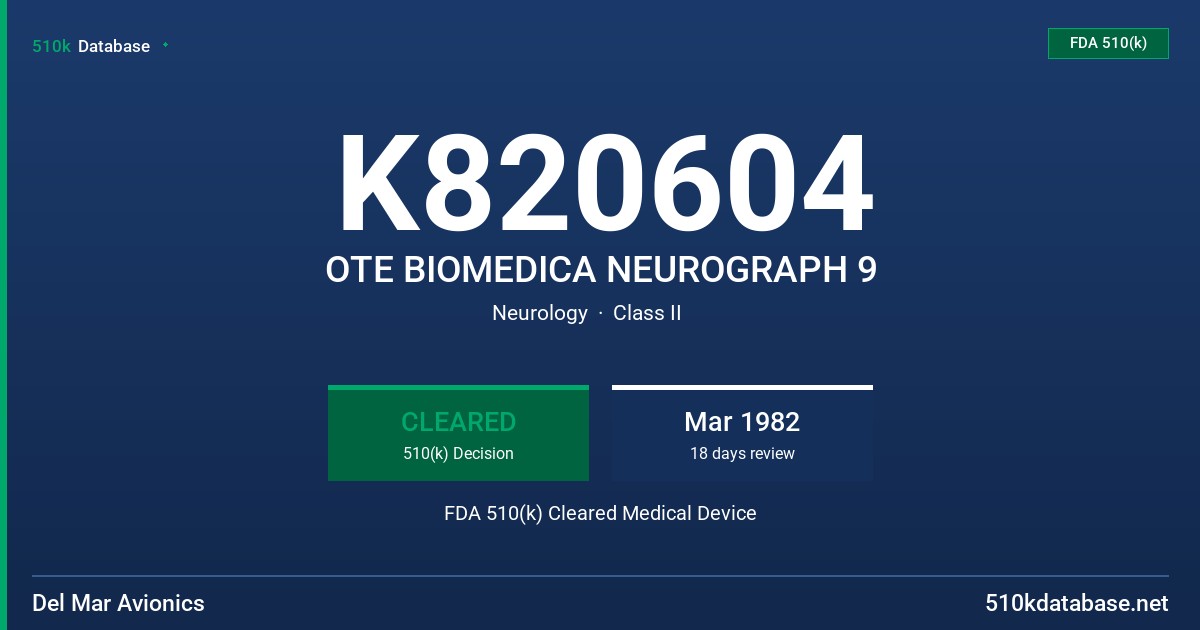 K820604 OTE BIOMEDICA NEUROGRAPH 9 FDA 510(k) Cleared Medical Device