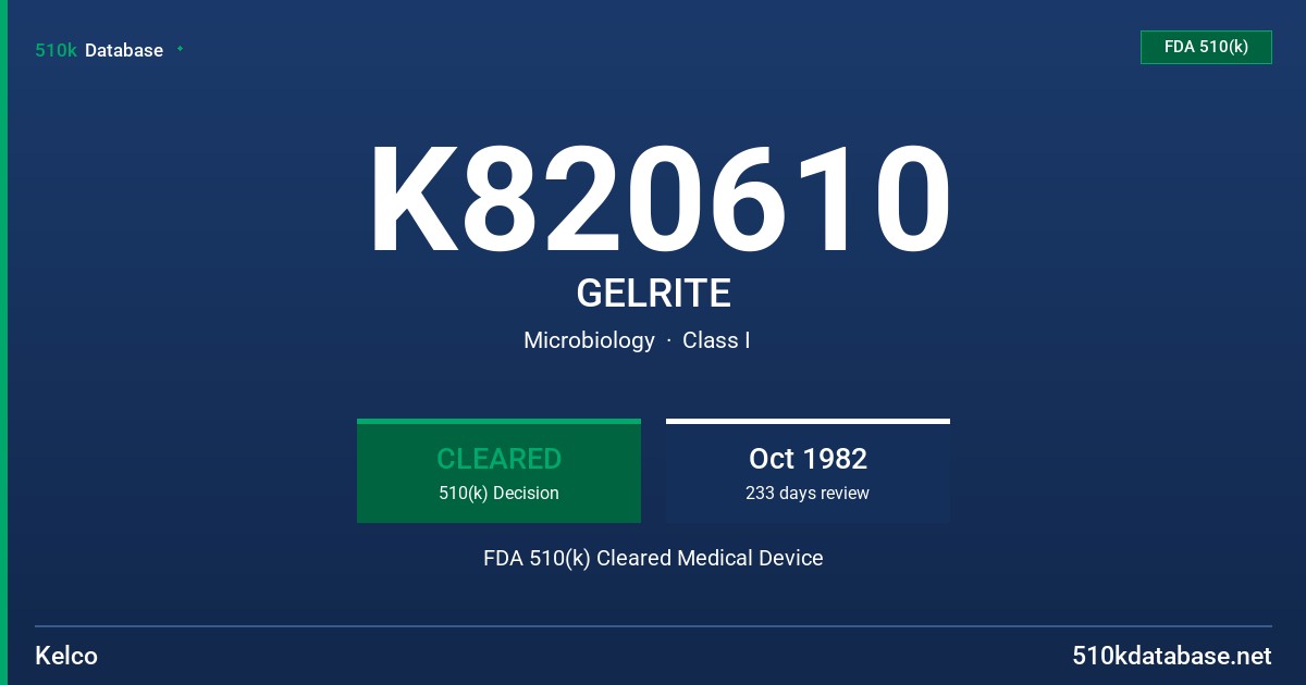 K820610 GELRITE FDA 510(k) Cleared Medical Device