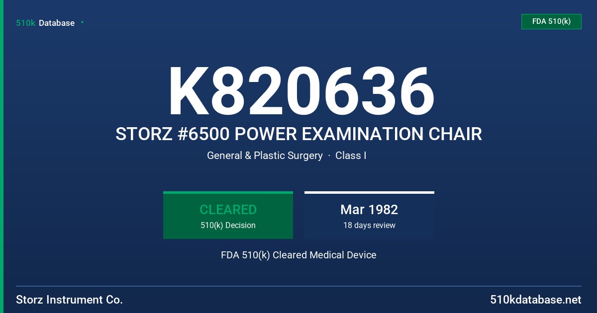 K820636 STORZ #6500 POWER EXAMINATION CHAIR FDA 510(k) Cleared Medical Device