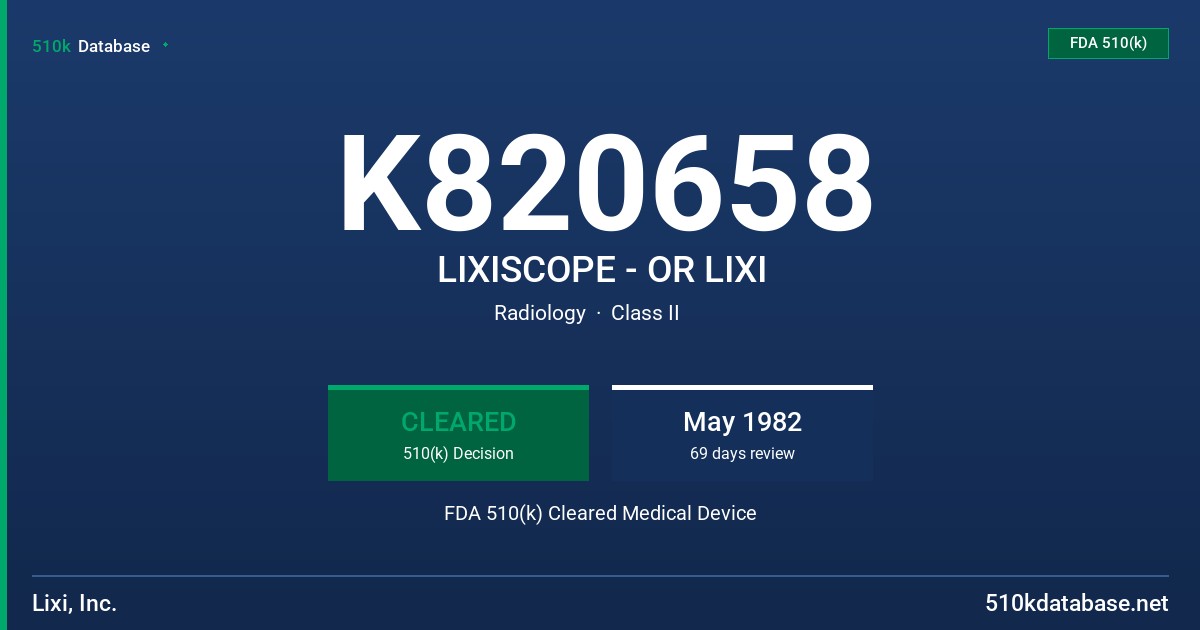 K820658 LIXISCOPE - OR LIXI FDA 510(k) Cleared Medical Device