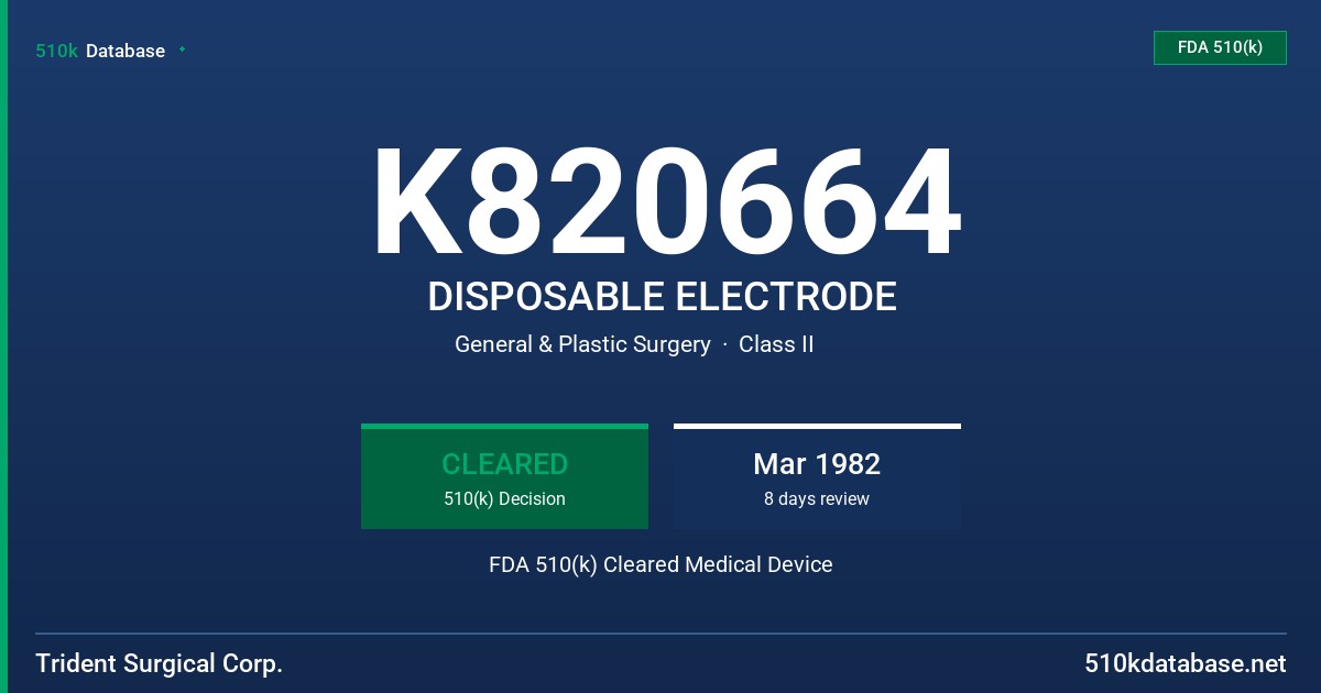 K820664 DISPOSABLE ELECTRODE FDA 510(k) Cleared Medical Device