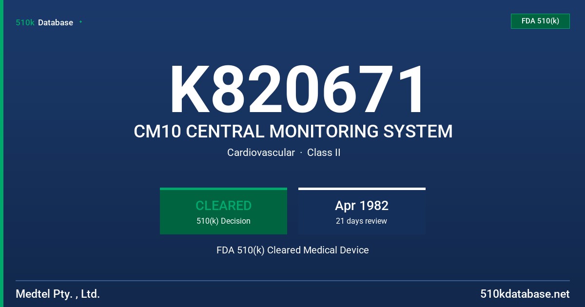 K820671 CM10 CENTRAL MONITORING SYSTEM FDA 510(k) Cleared Medical Device