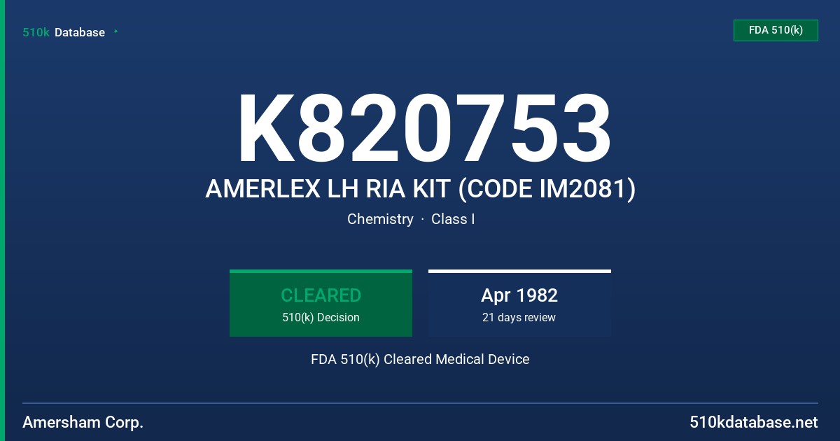K820753 AMERLEX LH RIA KIT (CODE IM2081) FDA 510(k) Cleared Medical Device
