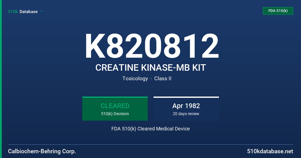 K820812 CREATINE KINASE-MB KIT FDA 510(k) Cleared Medical Device