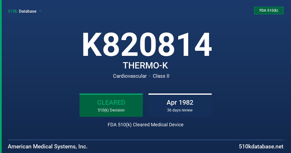 K820814 THERMO-K FDA 510(k) Cleared Medical Device