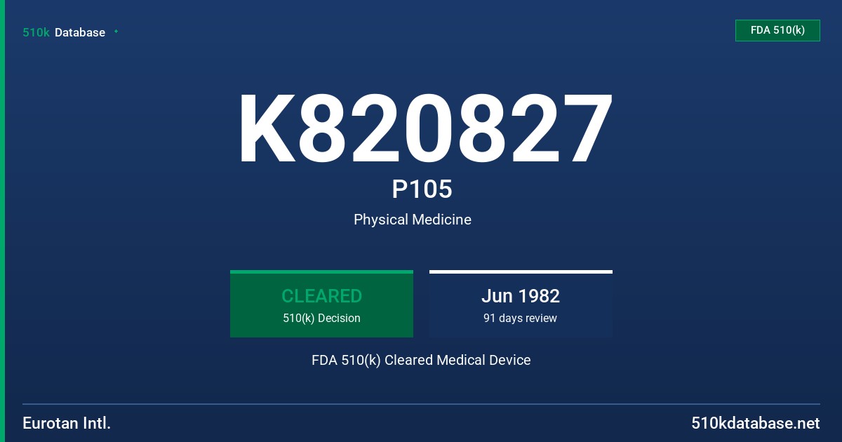 K820827 P105 FDA 510(k) Cleared Medical Device