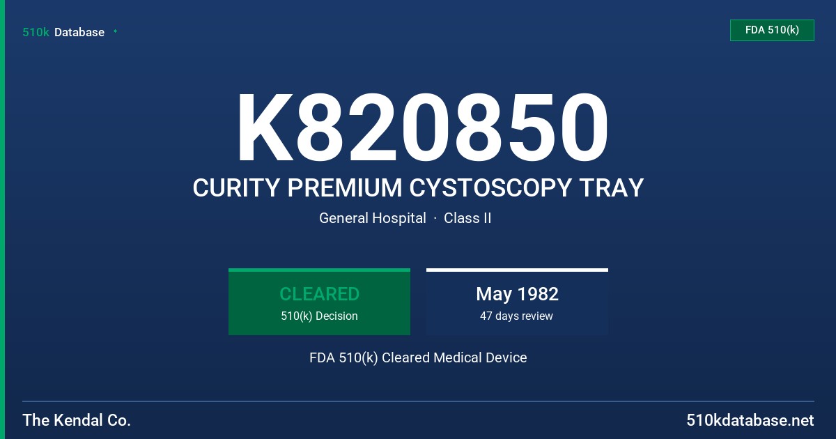 K820850 CURITY PREMIUM CYSTOSCOPY TRAY FDA 510(k) Cleared Medical Device