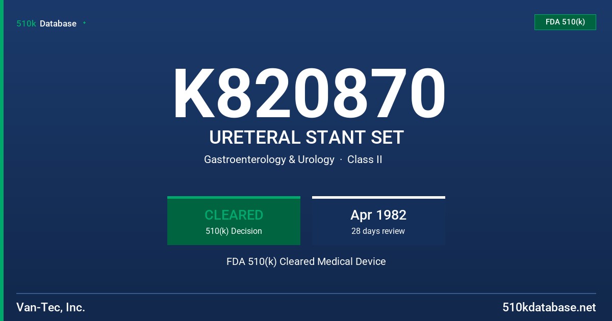 K820870 URETERAL STANT SET FDA 510(k) Cleared Medical Device