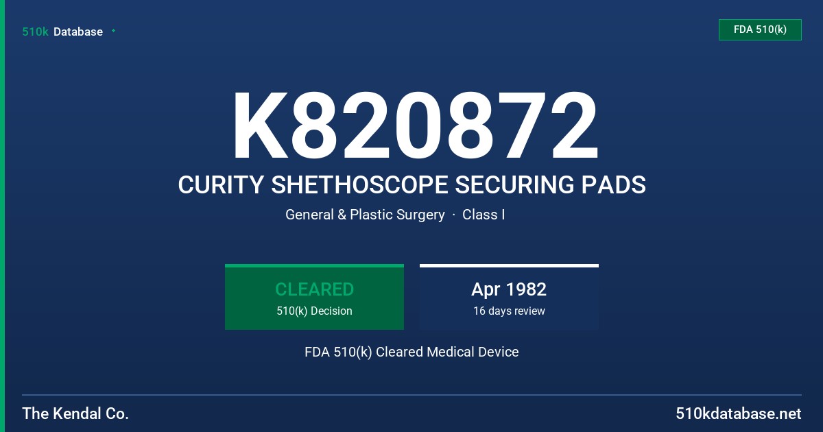 K820872 CURITY SHETHOSCOPE SECURING PADS FDA 510(k) Cleared Medical Device