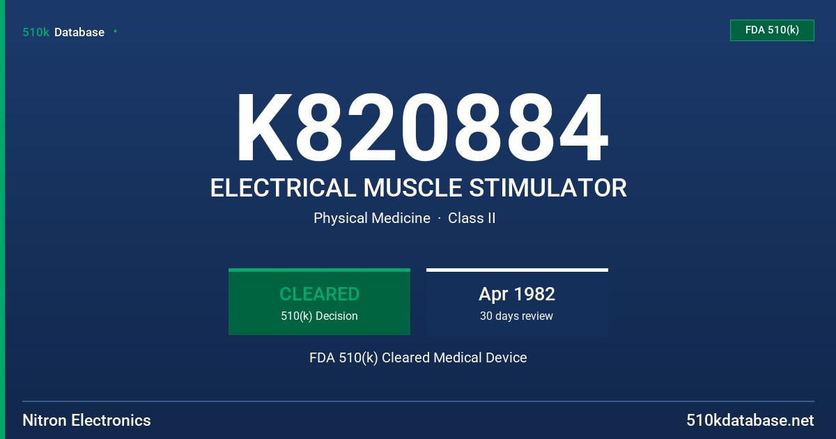 K820884 ELECTRICAL MUSCLE STIMULATOR FDA 510(k) Cleared Medical Device