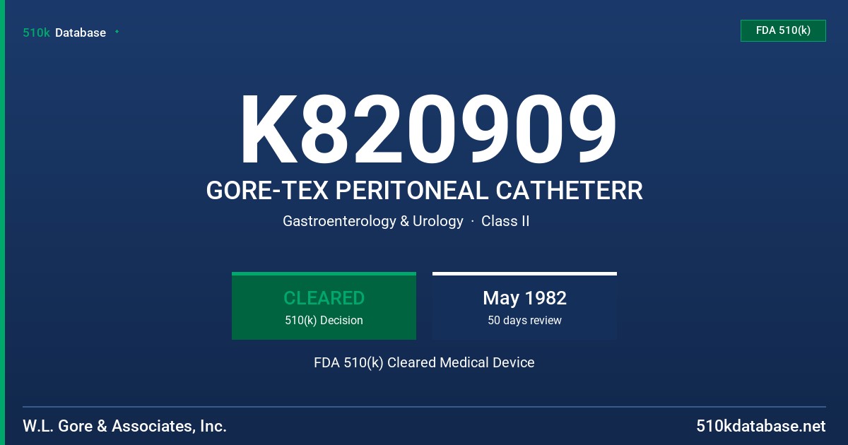 K820909 GORE-TEX PERITONEAL CATHETERR FDA 510(k) Cleared Medical Device