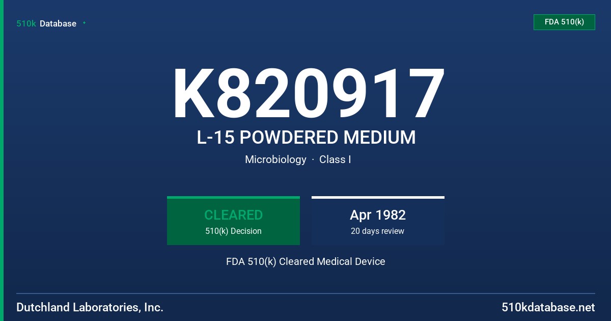 K820917 L-15 POWDERED MEDIUM FDA 510(k) Cleared Medical Device