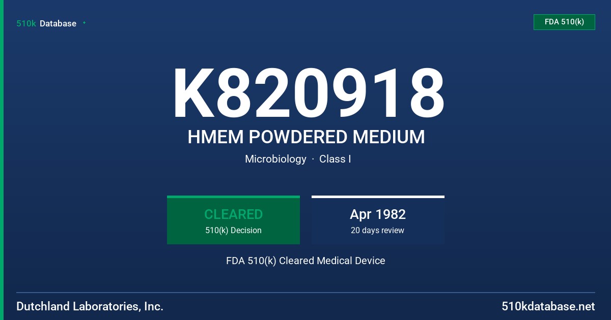 K820918 HMEM POWDERED MEDIUM FDA 510(k) Cleared Medical Device
