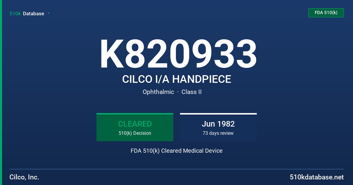 K820933 CILCO I/A HANDPIECE FDA 510(k) Cleared Medical Device