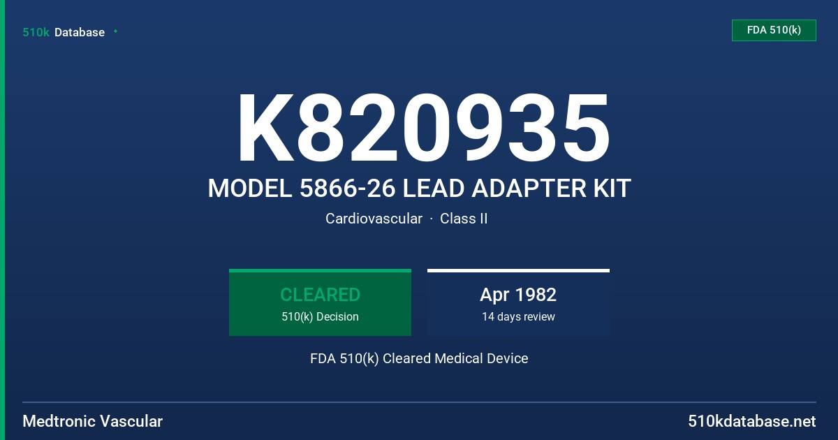 K820935 MODEL 5866-26 LEAD ADAPTER KIT FDA 510(k) Cleared Medical Device