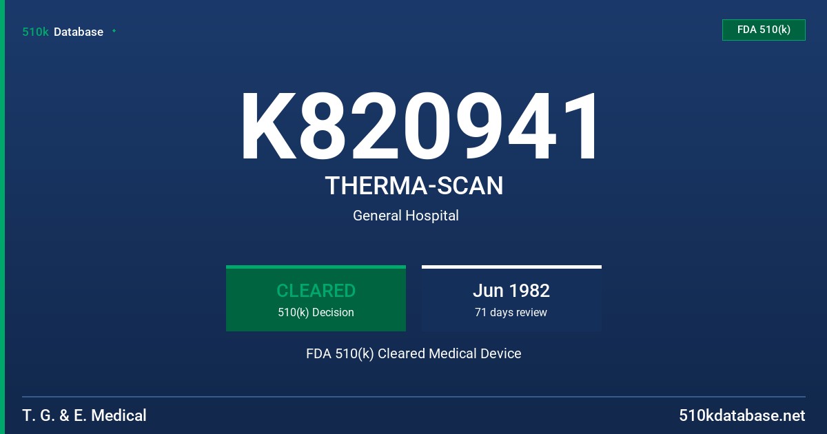 K820941 THERMA-SCAN FDA 510(k) Cleared Medical Device