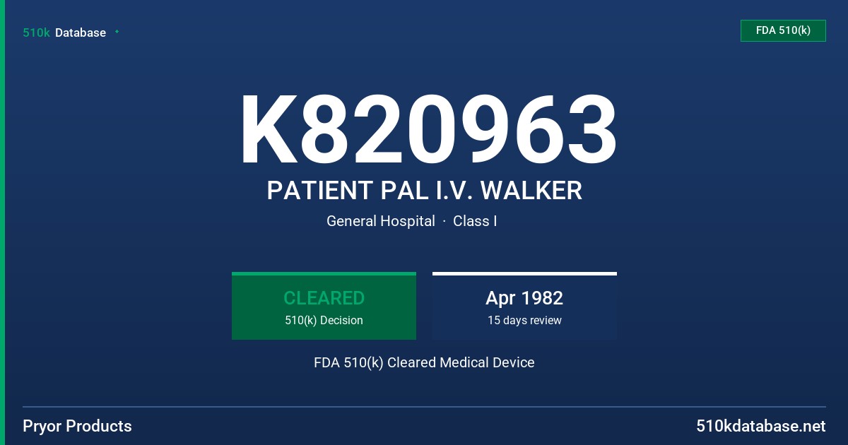 K820963 PATIENT PAL I.V. WALKER FDA 510(k) Cleared Medical Device