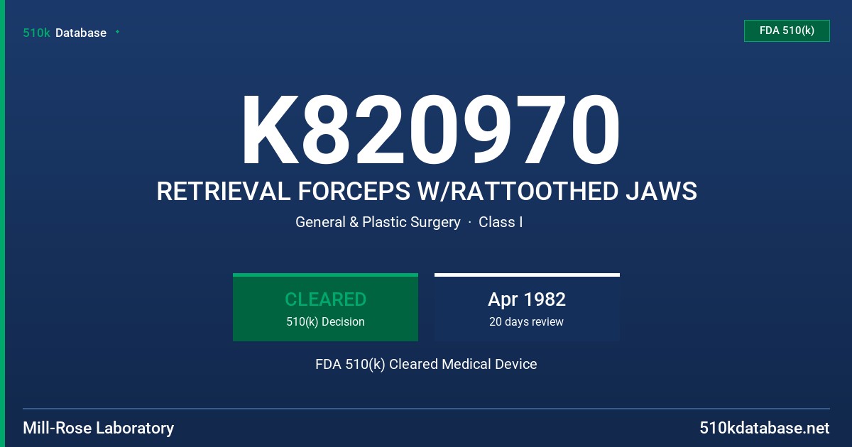 K820970 RETRIEVAL FORCEPS W/RATTOOTHED JAWS FDA 510(k) Cleared Medical Device