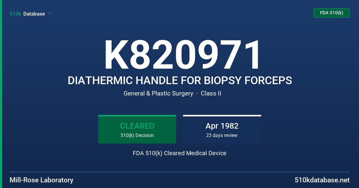 K820971 DIATHERMIC HANDLE FOR BIOPSY FORCEPS FDA 510(k) Cleared Medical Device