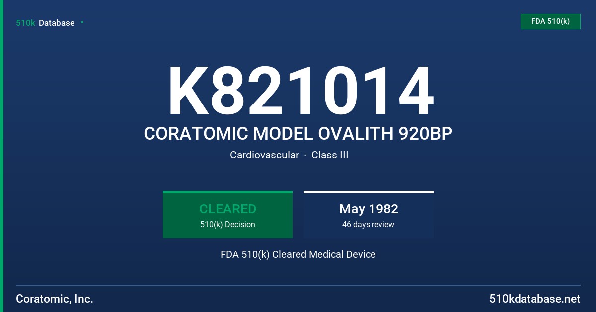 K821014 CORATOMIC MODEL OVALITH 920BP FDA 510(k) Cleared Medical Device