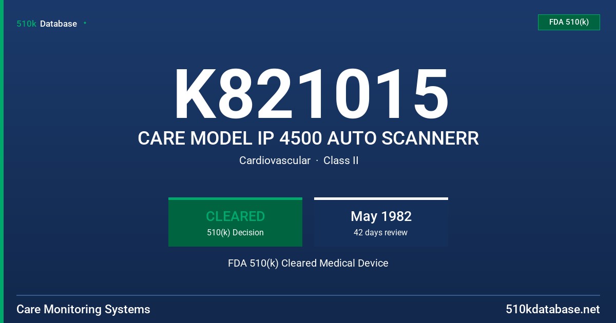 K821015 CARE MODEL IP 4500 AUTO SCANNERR FDA 510(k) Cleared Medical Device
