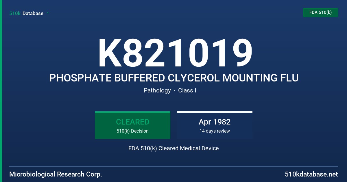 K821019 PHOSPHATE BUFFERED CLYCEROL MOUNTING FLU FDA 510(k) Cleared Medical Device