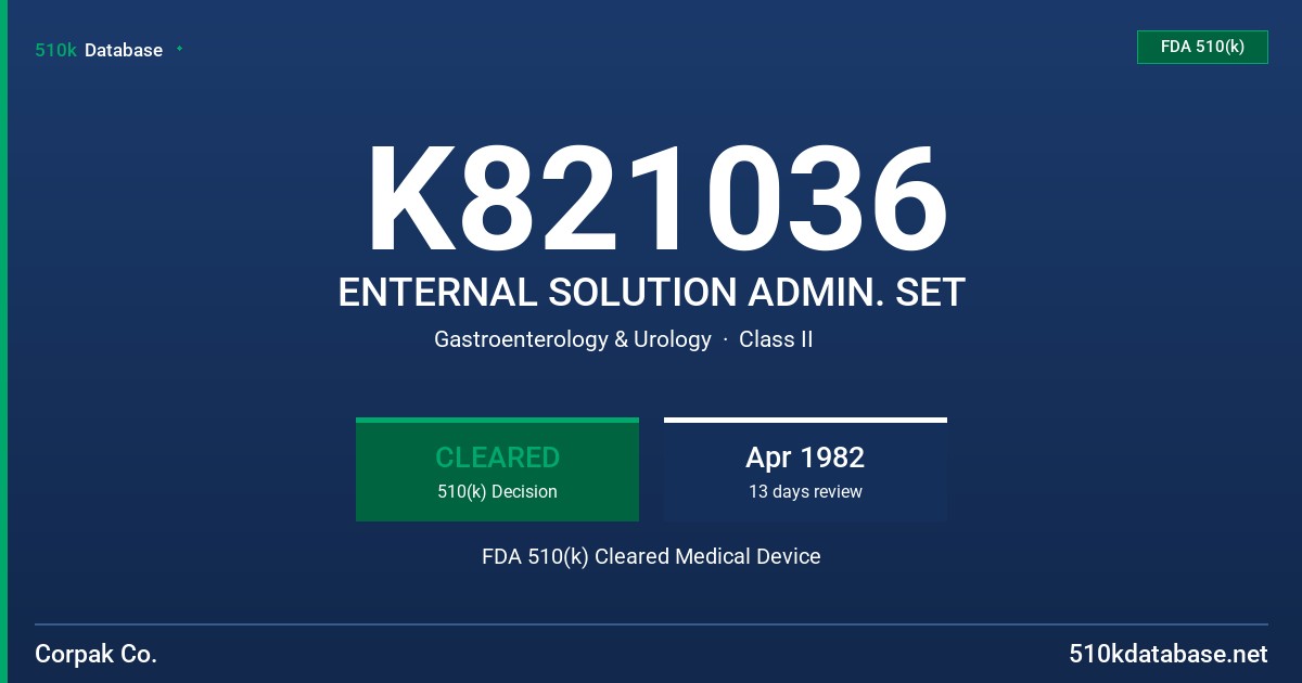K821036 ENTERNAL SOLUTION ADMIN. SET FDA 510(k) Cleared Medical Device
