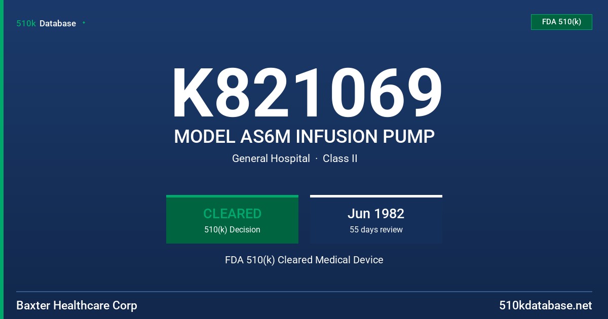 K821069 MODEL AS6M INFUSION PUMP FDA 510(k) Cleared Medical Device