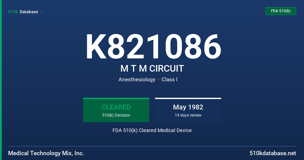 K821086 M T M CIRCUIT FDA 510(k) Cleared Medical Device