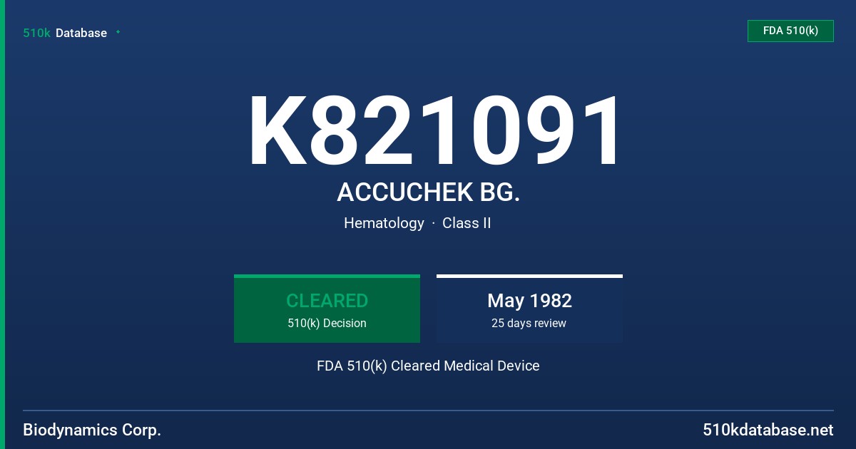 K821091 ACCUCHEK BG. FDA 510(k) Cleared Medical Device