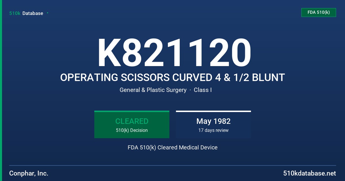 K821120 OPERATING SCISSORS CURVED 4 & 1/2 BLUNT FDA 510(k) Cleared Medical Device