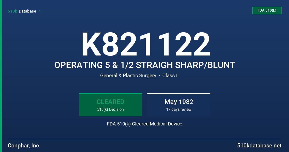K821122 OPERATING 5 & 1/2 STRAIGH SHARP/BLUNT FDA 510(k) Cleared Medical Device