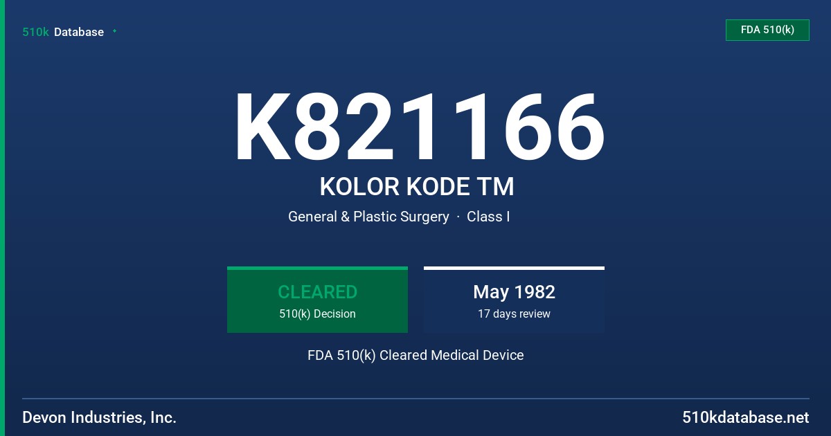 K821166 KOLOR KODE TM FDA 510(k) Cleared Medical Device