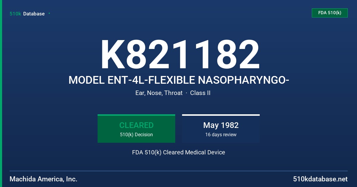 K821182 MODEL ENT-4L-FLEXIBLE NASOPHARYNGO- FDA 510(k) Cleared Medical Device