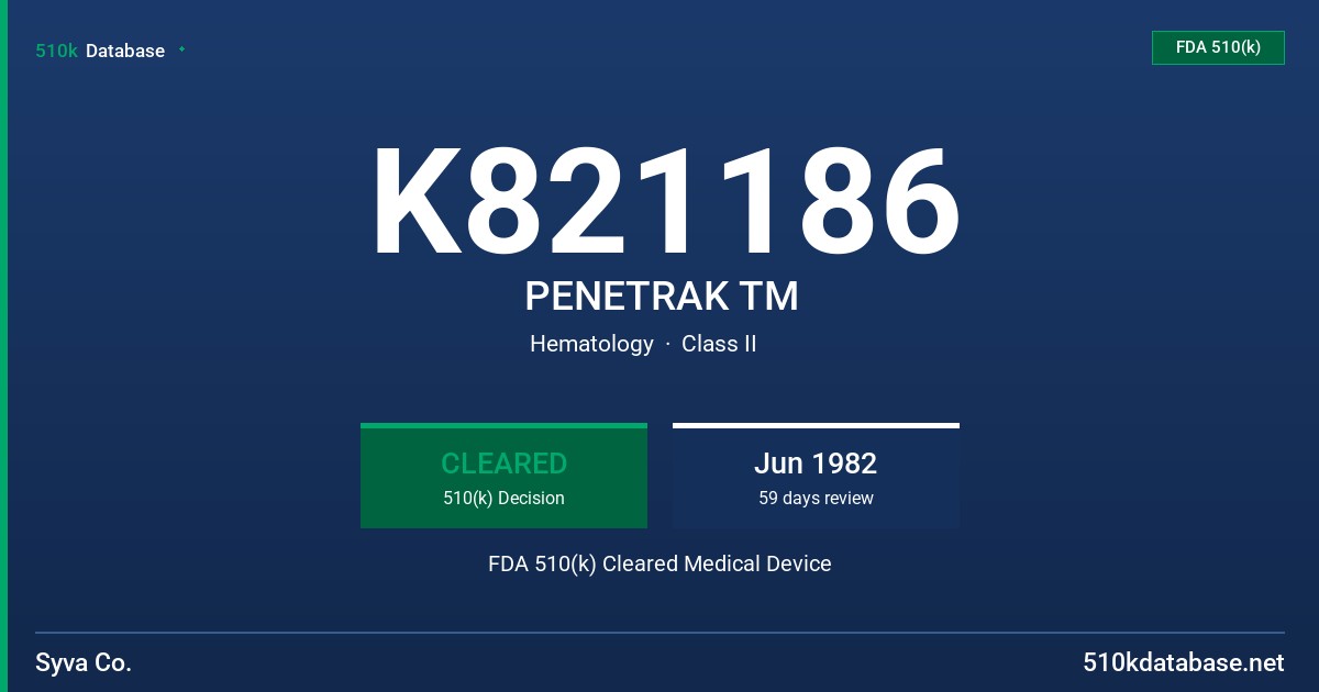 K821186 PENETRAK TM FDA 510(k) Cleared Medical Device